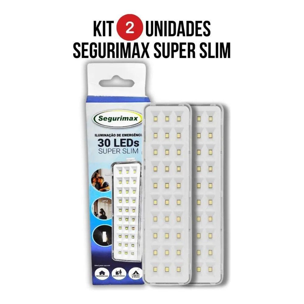 2X 2 Luminária Luz De Emergência 30 Leds Segurimax Super Sli