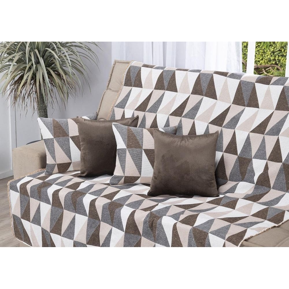 Kit Manta Sofá 2,20 X 1,50 + 4 Capas Almofada Jacquard E