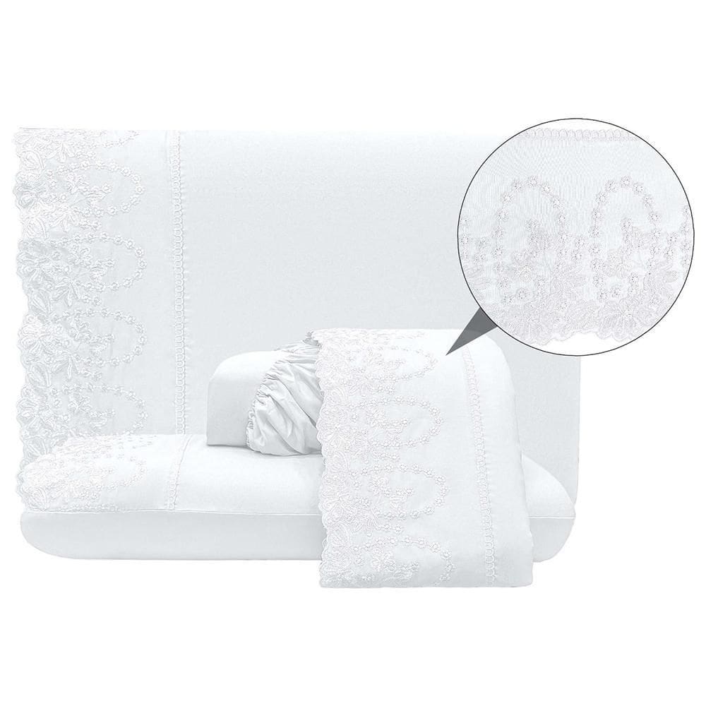 Jogo Cama Lençol Casal Desirre 4 Peças Branco 100% Poliéster