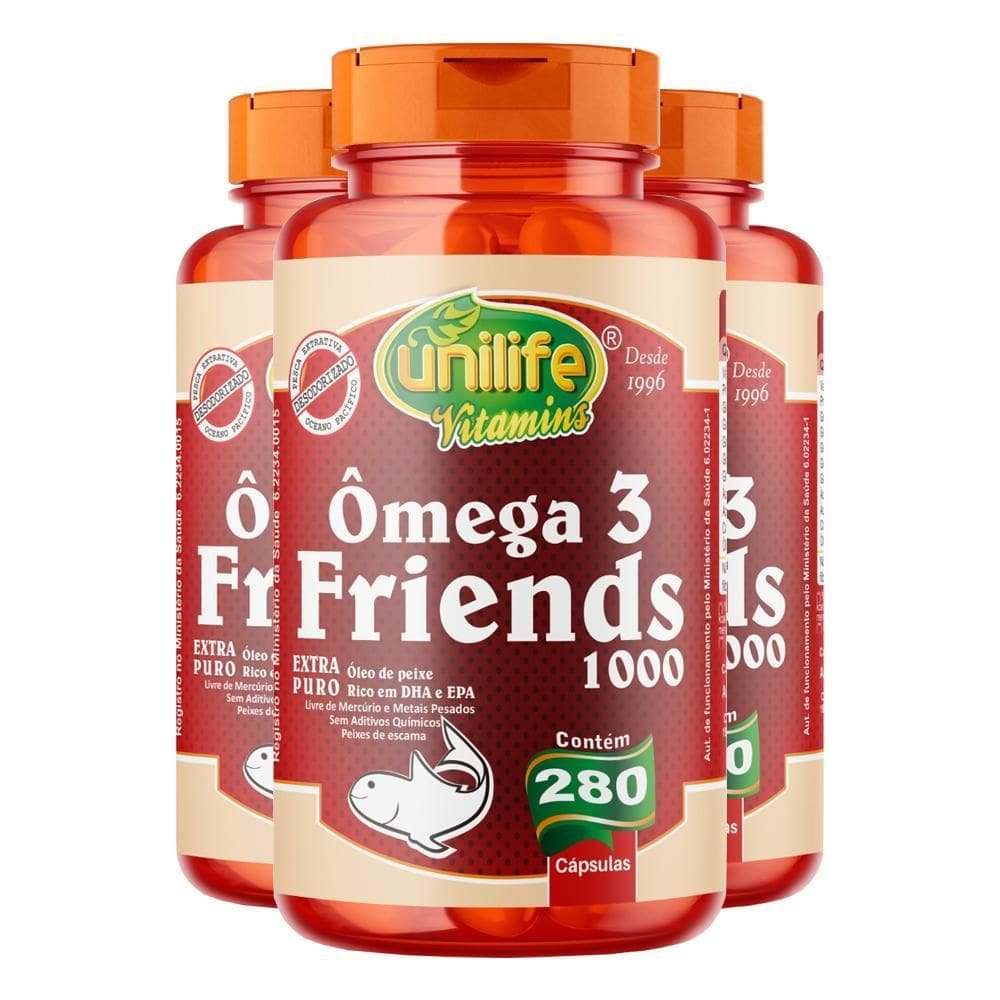 Kit 3 Ômega 3 Friends Óleo De Peixe 280 Cápsulas Unilife