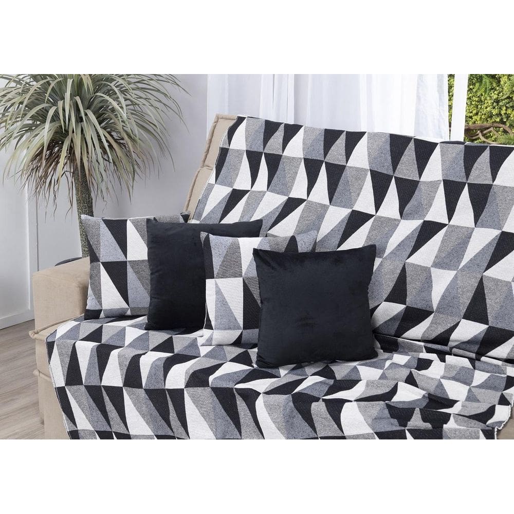 Kit Manta Sofá 2,40 X 1,50 + 4 Capas Almofada Jacquard E