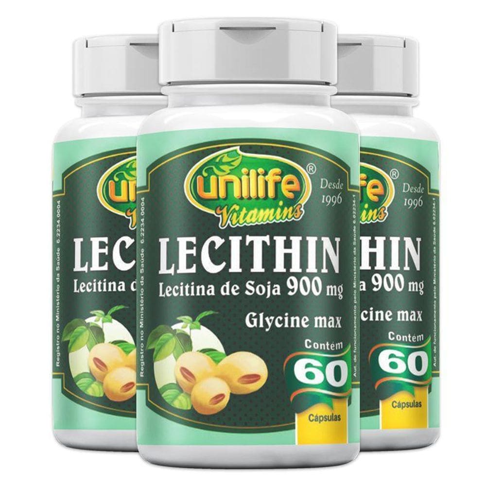 Kit 3 Lecitina De Soja 900Mg Unilife 60 Cápsulas