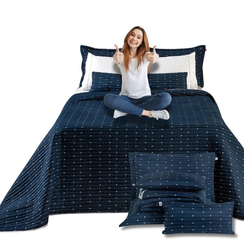 Conjunto Cobre Leito Casal 7 Peças Urbany Bordado Premium