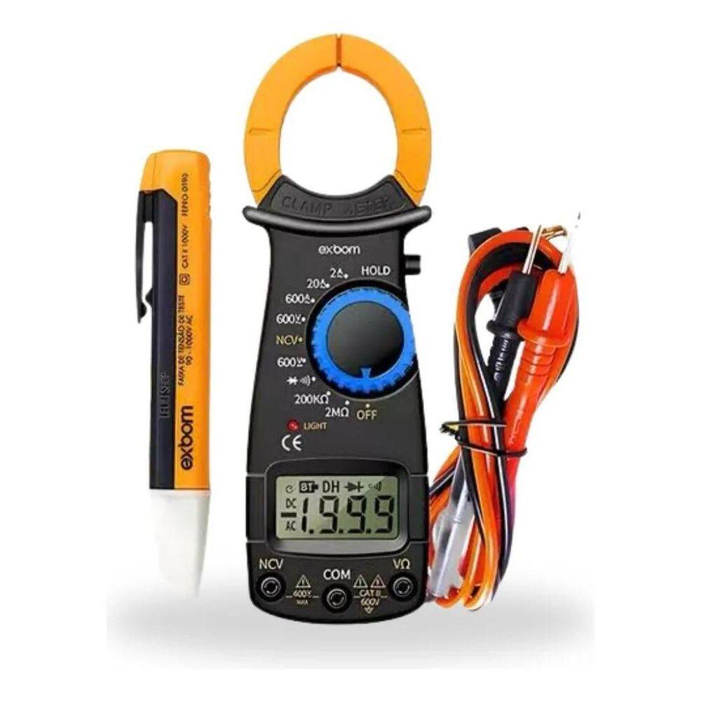 2X Alicate Amperímetro Digital + Caneta Detectora De Tensão