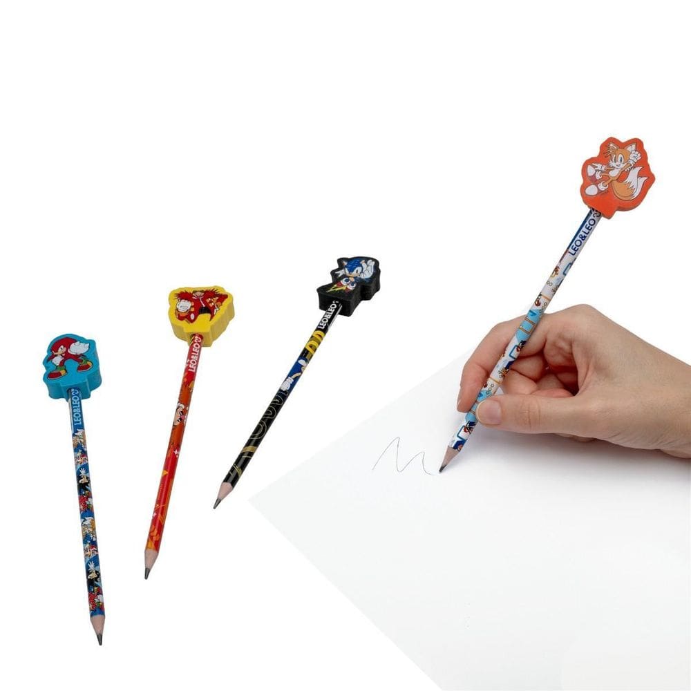 Kit 5 Lápis Hb Infantil Com Borracha Na Ponta Sonic