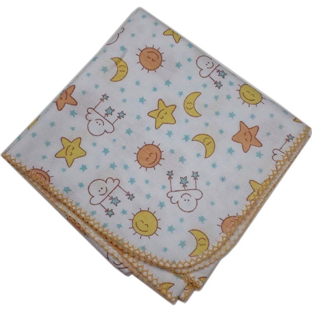 Cueiro Flanelado Estampado 80X80Cm Com Crochê Neutro