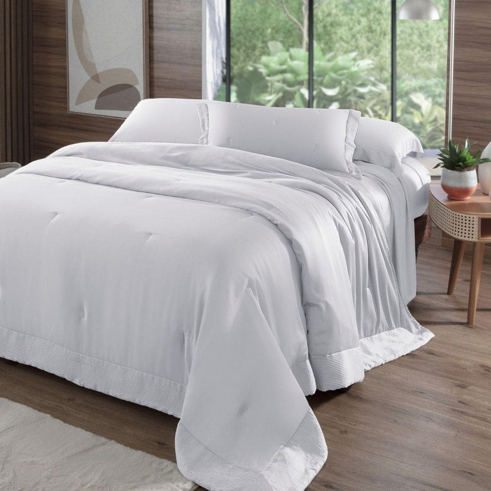 Colcha King 400 Fios Kacyumara Bambu Bali 03 Peças Branco