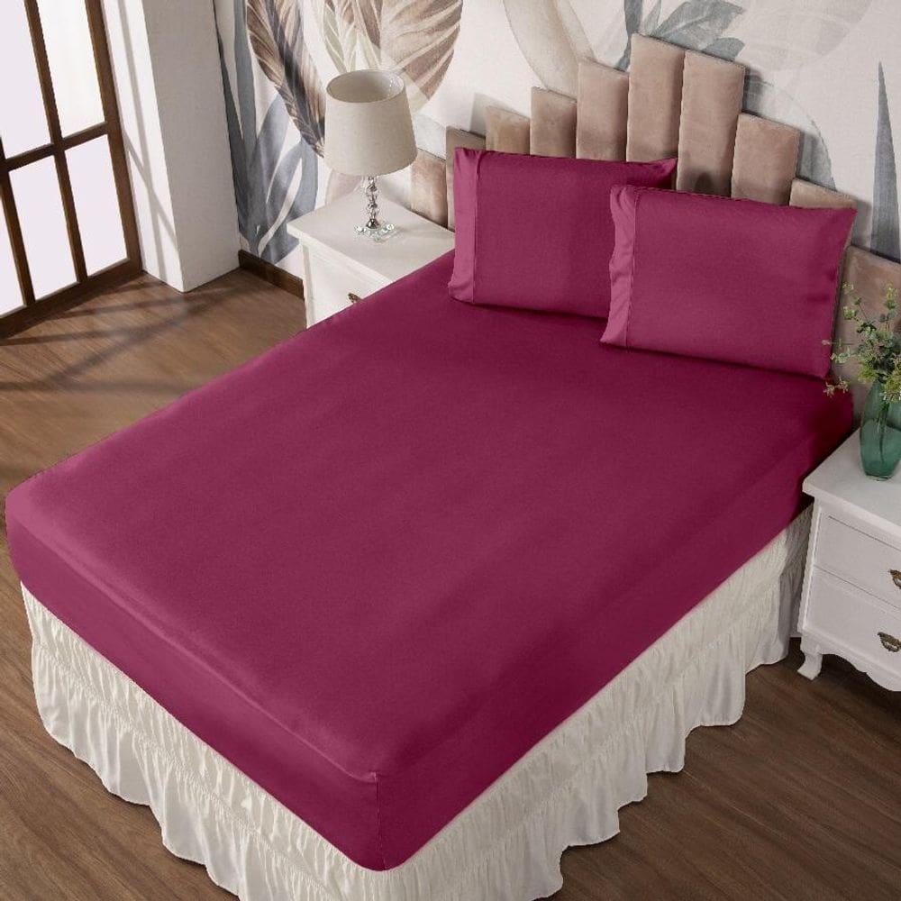 Jogo De Cama Queen Lençol E Fronha Prático Malha Lisa 3 Peças