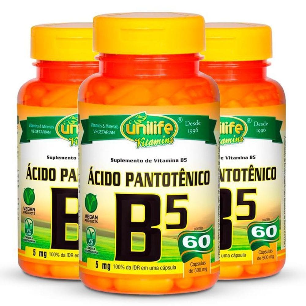 Kit 3 Vitamina B5 Ácido Pantotênico 60 Cápsulas Unilife