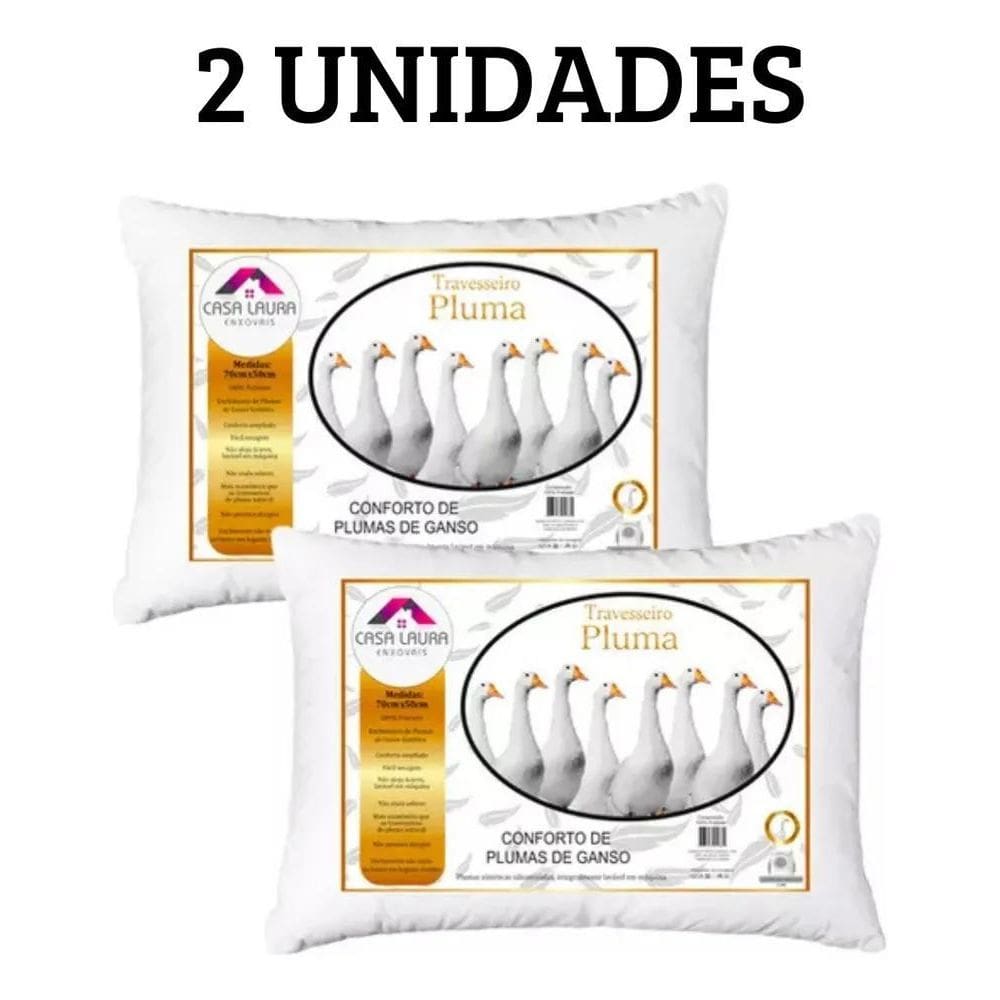 Kit 2 Travesseiros Macios Brancos Casa Laura Enxovais Pluma