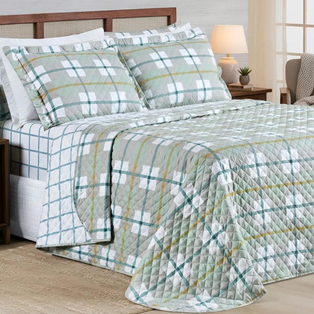 Colcha Queen Jasmine Luxo 400 Fios Bordado Macio Premium