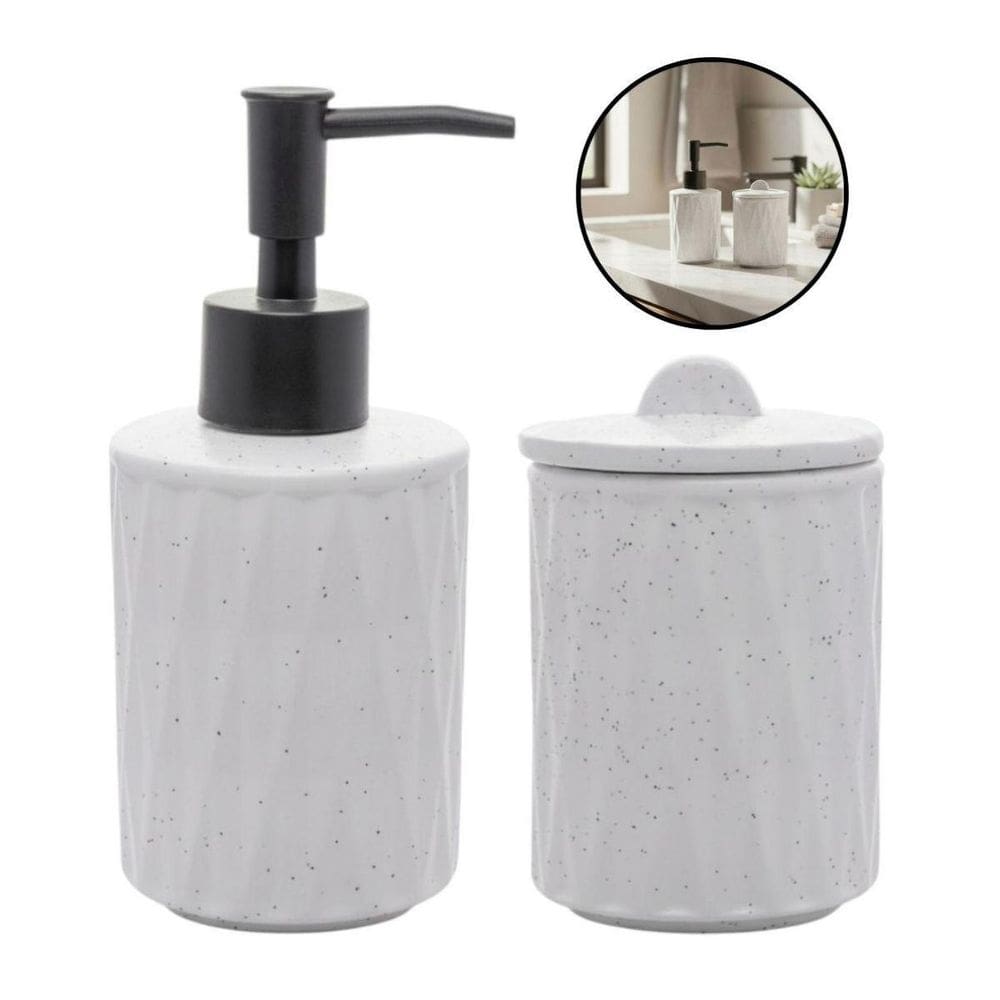 Kit Banheiro Lavabo Cerâmica 2 Pçs Porta Sabonete Pote Tampa