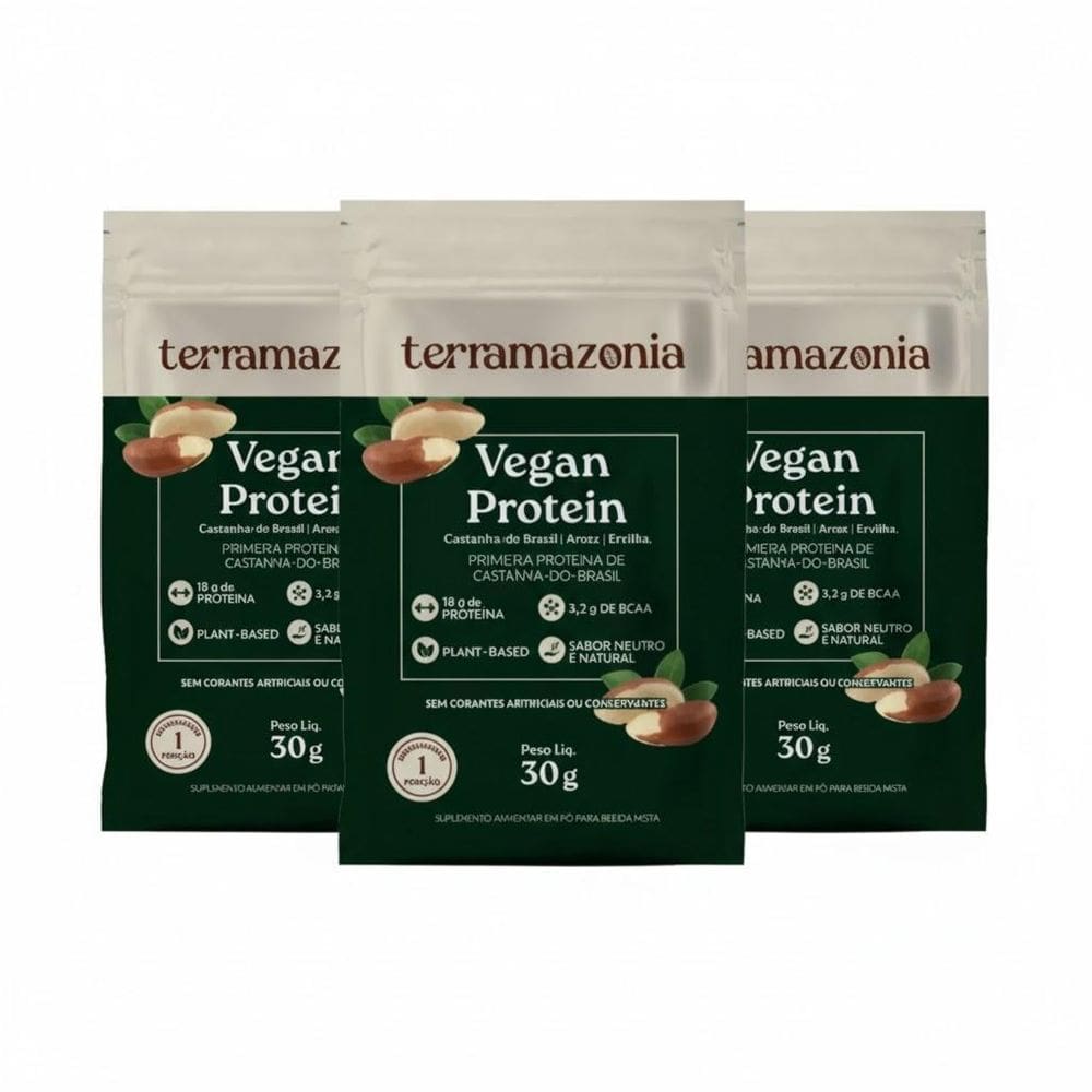 Kit 3 Vegan Protein Castanha 18G Proteina Vegana 30G 3,2Bcaa