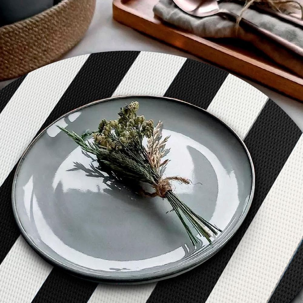 12 Jogo Americano Navy Alto Padrão Impermeável Redondo Br Pt