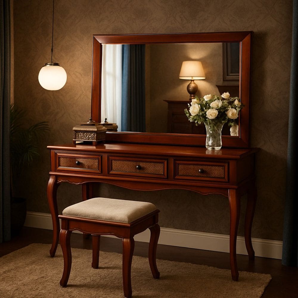 Penteadeira Rústica com Espelho e Banqueta Aurora Solare