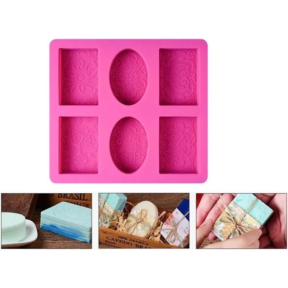 2X Forma Silicone Sabonete Retangular Oval Molde 6 Cavidades