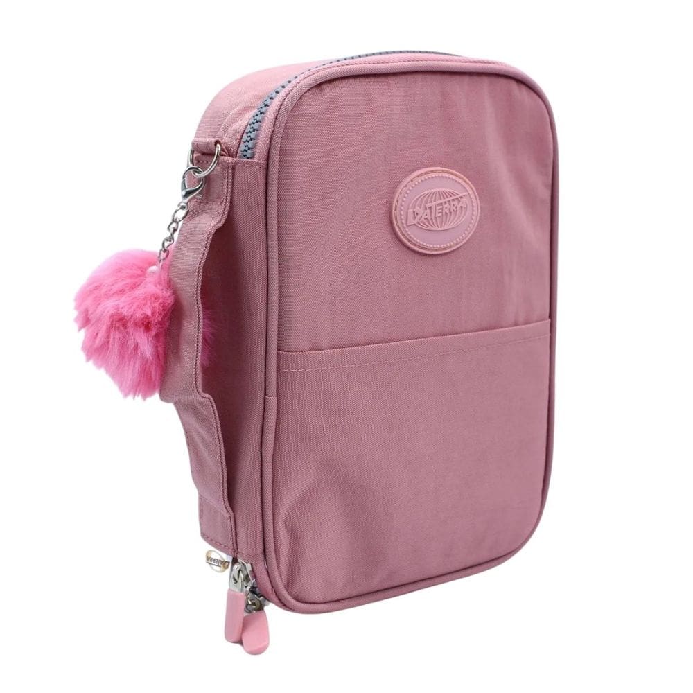 Estojo Material Escolar Premium Rosa Claro Pompom Organização Caneta Volta as Aulas Tendência Menina