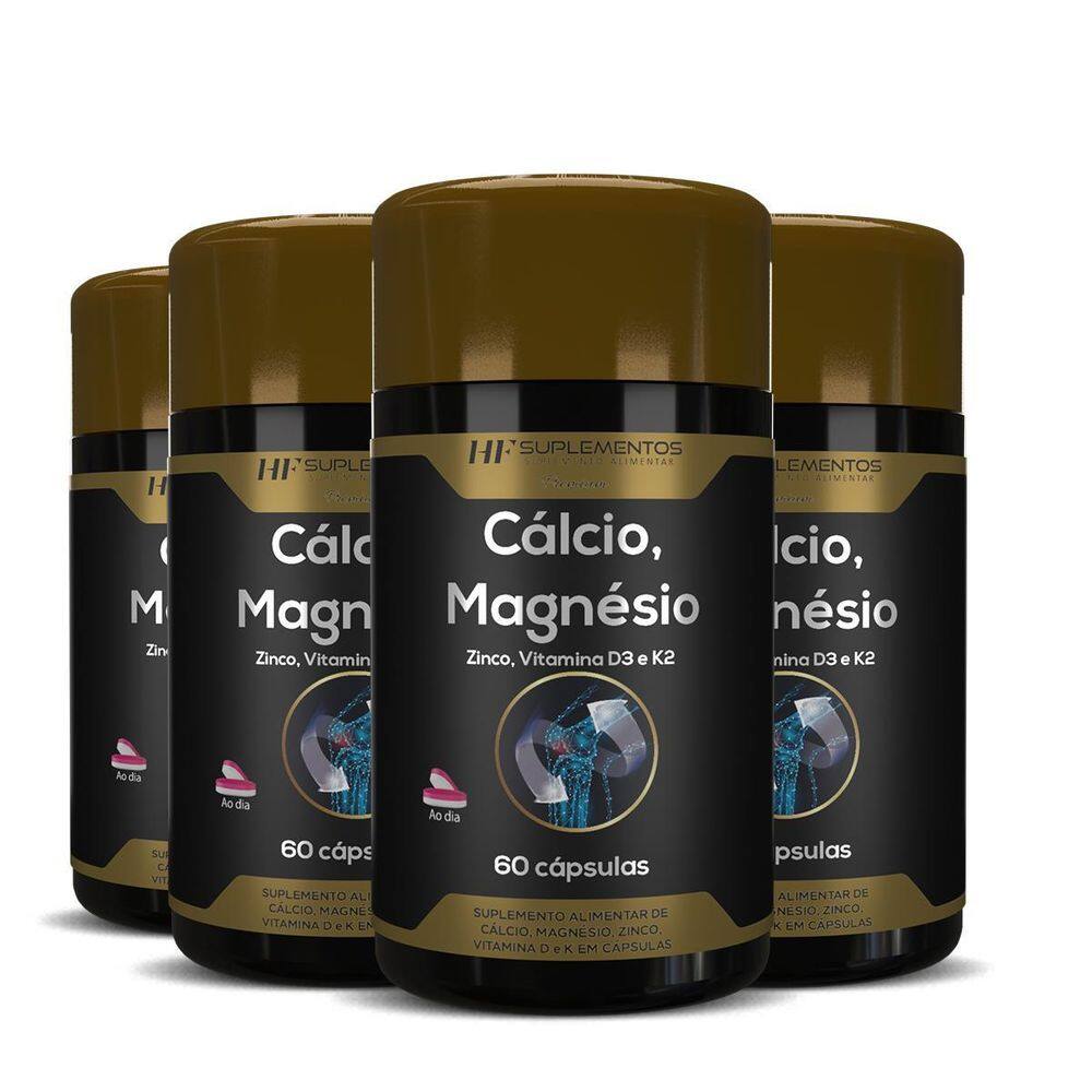 4X Calcio Magnesio Zinco Vit D3 K2 60Caps Hf Suplementos