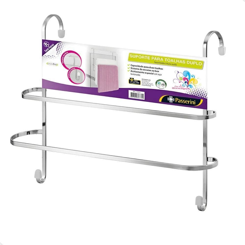 Suporte Para Toalhas Duplo Passerini Cromado De Pendurar Box