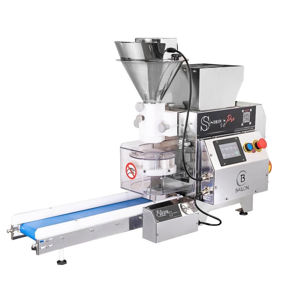 Máquina de Fazer Salgado Bailon Recheio Duplo Inox Painel Touch Screen Sirius 5.0 com Esteira Sirius Pro Bivolt BAILON-220044 -220045