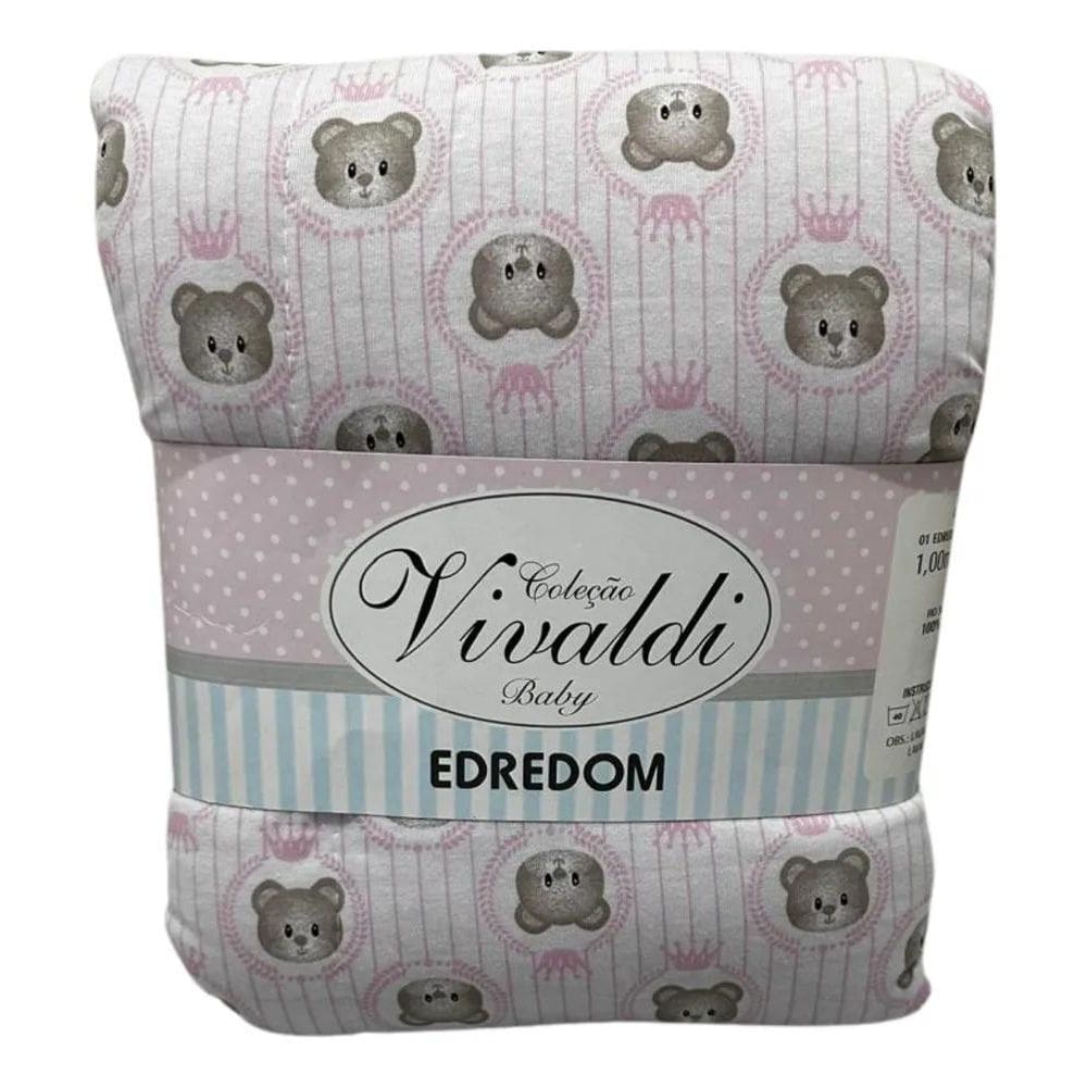 2X Edredom Berço Bebê Malha 100% Algodão Estampa Urso Rosa