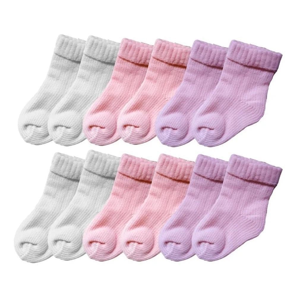 2X Kit 6 Pares De Meias Recém Nascido Enxoval Bebê Rn Infant