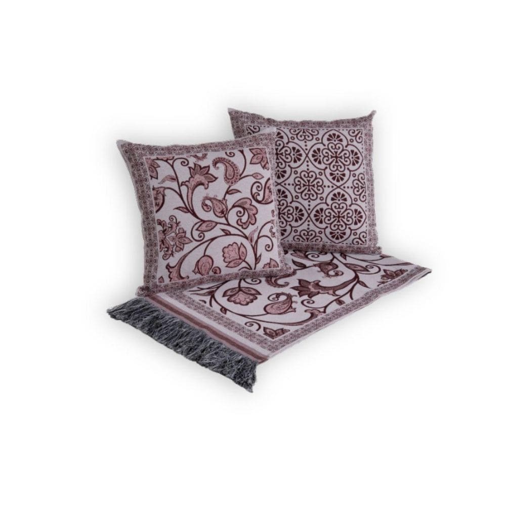 Kit Xale Com Almofadas Grécia Jacquard Dupla Face 5 Peças