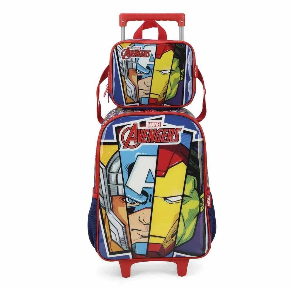 Kit Mochila Rodinha Alça Lancheira Vingadores Face Luxcel