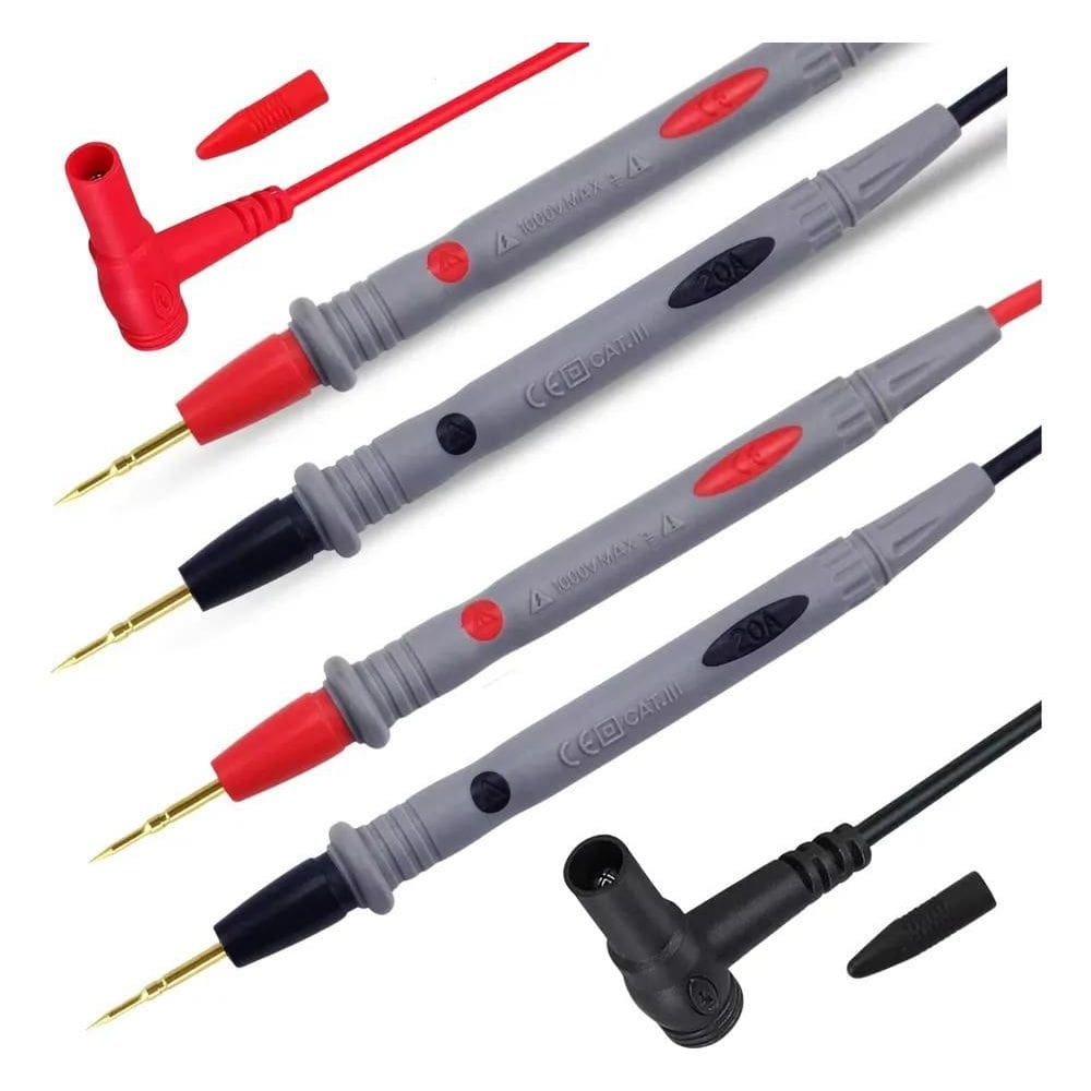 2X Kit 2 Pares Cabos Ponta Fina Para Multímetro Amperímetro