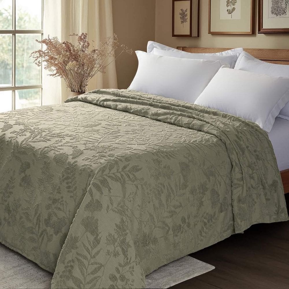 Colcha Chenille Jolitex Casal Lavanda Toque De Algodão Verde