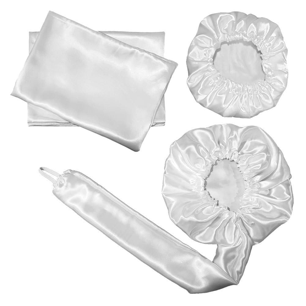 Kit Touca Difusora + 1 Touca + 2 Fronhas Cetim Seda Branca
