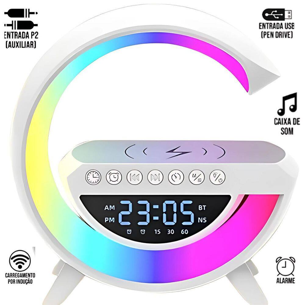 Luminária Led Com Potente Alto-Falante E Recarga Sem Fio