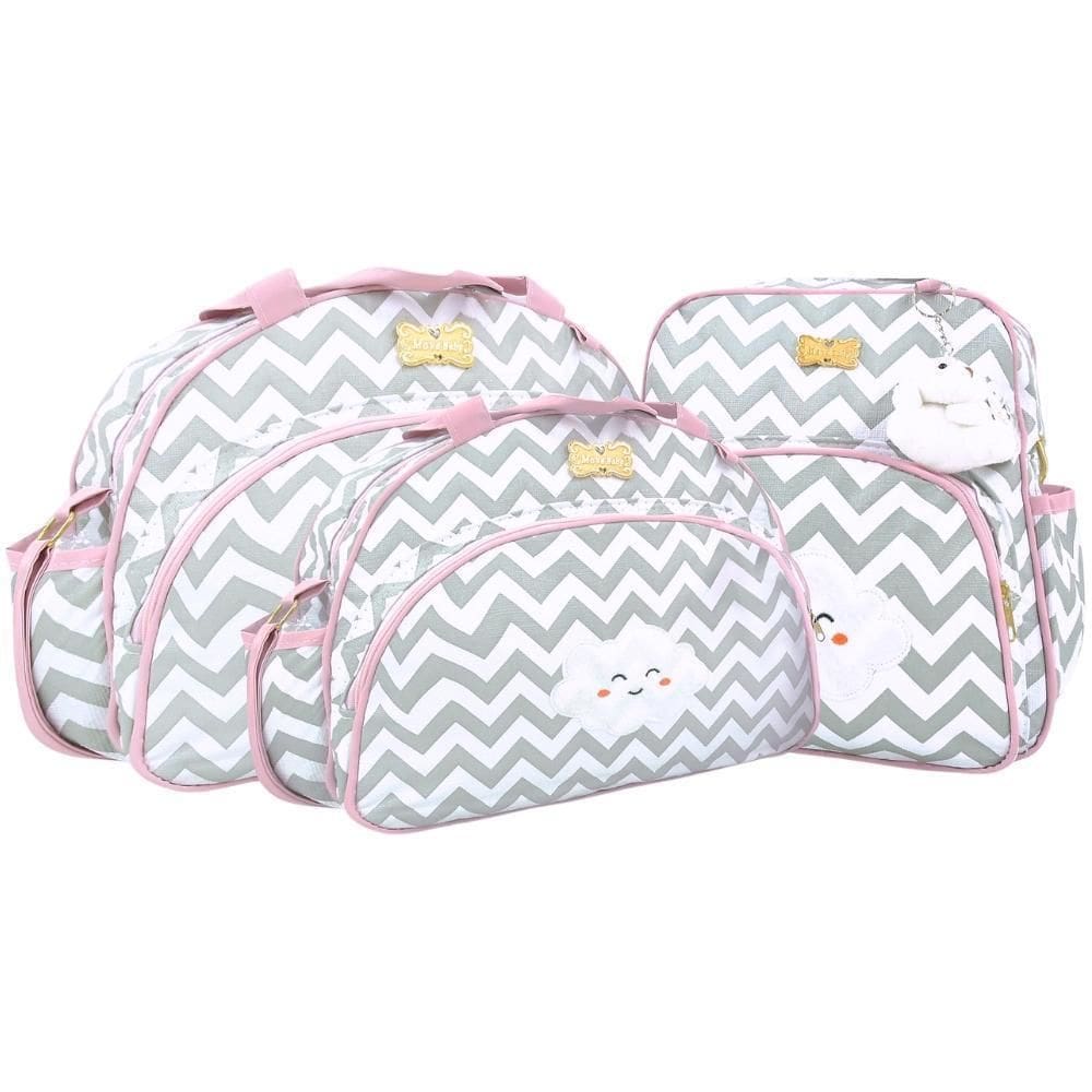 Kit Bolsas Maternidade Mave Baby Chevron Cinza E Rosa