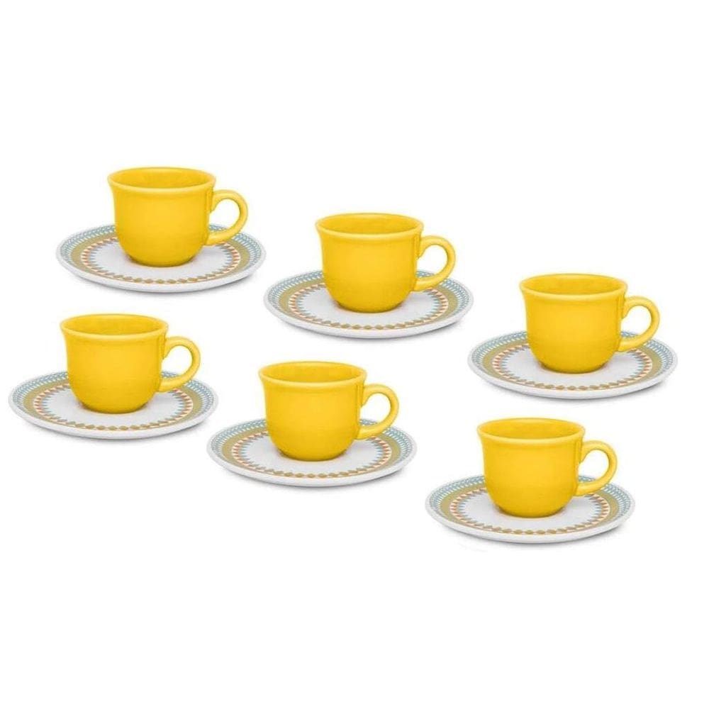 Jogo de Xícaras de Café Floreal Bilro Amarelo Biona - 12 Peças - Oxford