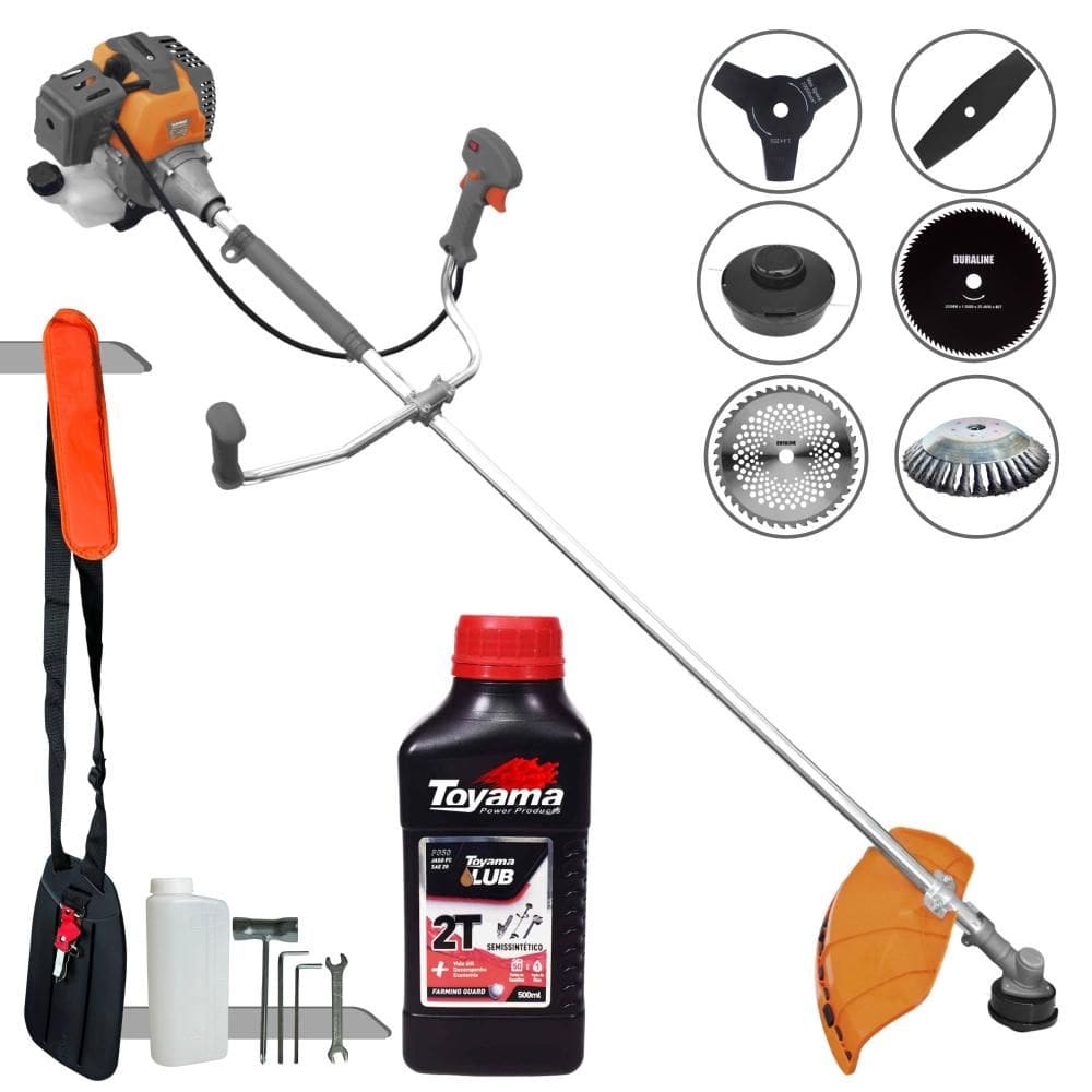 Podador de Grama Multifuncional Tekna RL520-P À Gasolina 52cc 2HP de Potência 10.000rpm Motor 2T Roçadeira Completa 6 Em 1 + ÓLEO TOYAMA FG50