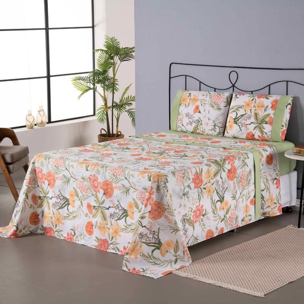 Jogo De Lençol Encantare Ponto Palito 4 Peças Casal Verde