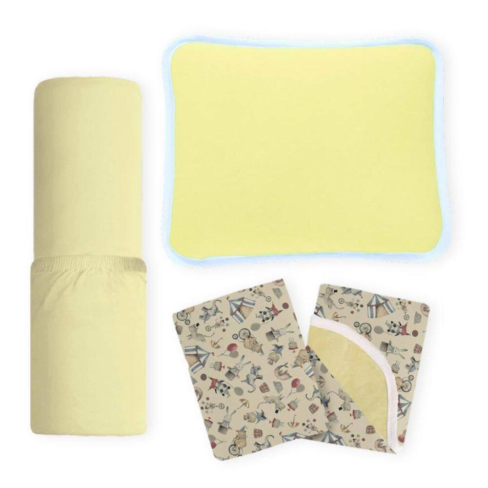 Jogo Berço Amarelo Fronha Lisa + Lençol Liso + Manta