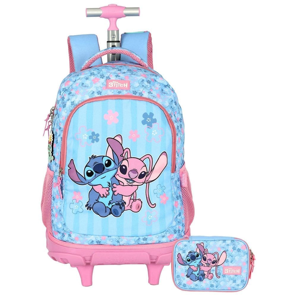 Kit Lilo Stitch Mochila 2Em1 Rodas Costas + Estojo Box Luxo