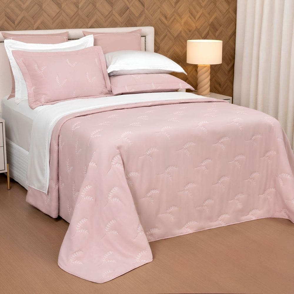 Cobreleito King Bordado Lavive Botanic 03 Pças T. Pluma Rose