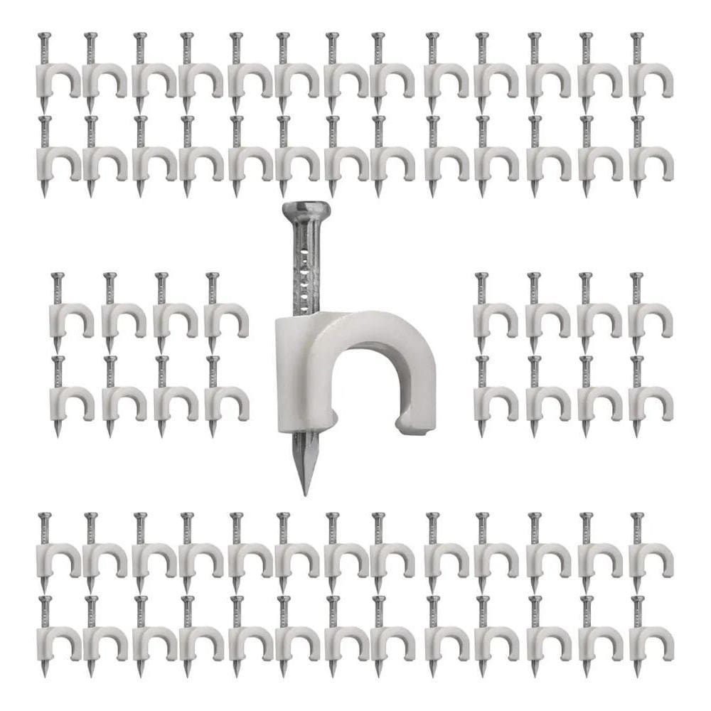 Kit 100 Grampo Fixa Fio Cabo Coaxial Rg6 8Mm Branco Preto