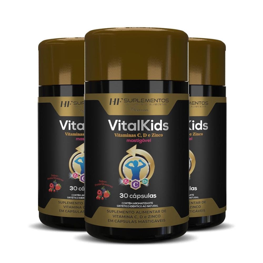 3X Vitalkids Vitamina C D Zinco 30Caps Mastigavel Hf