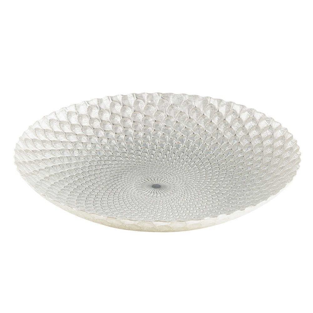 Centro de Mesa Decorativo de Vidro Stambul Branco Perolado 40x7cm Wolff