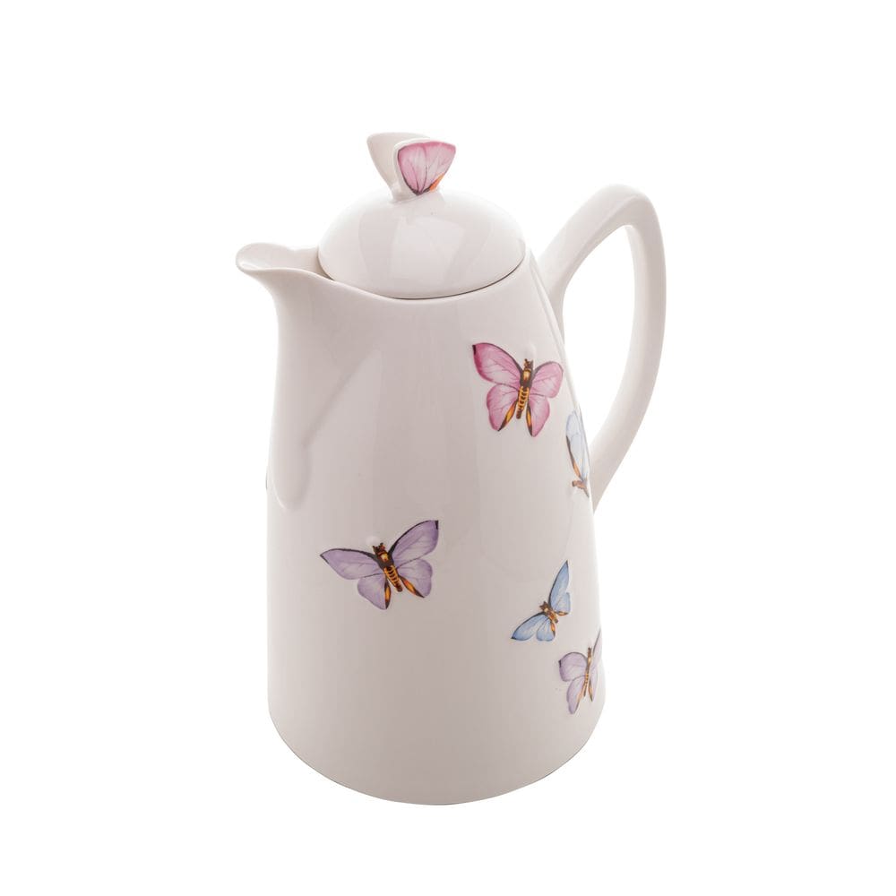 Garrafa Térmica de Porcelana Branca para Café/Chá Borboletas 900ml Wolff