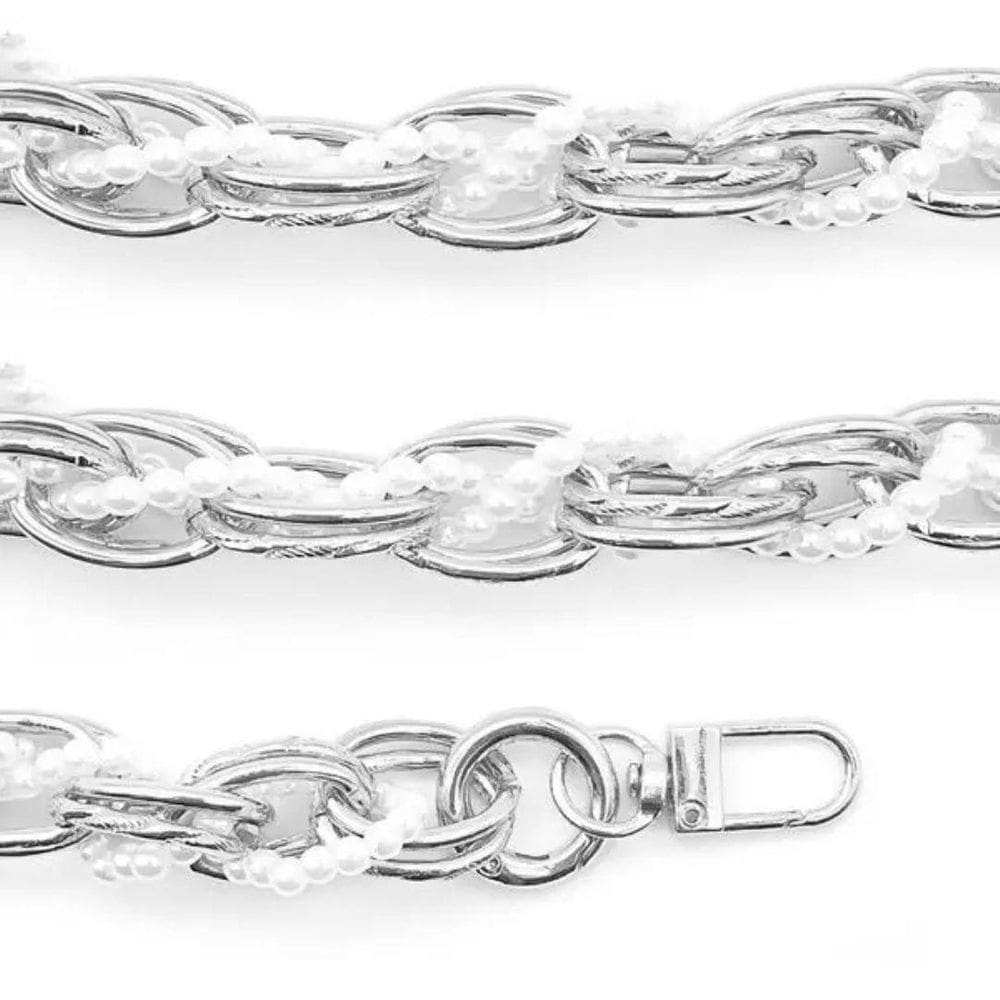 Alça De Bolsa Corrente Com Pérola 28Cm Níquel