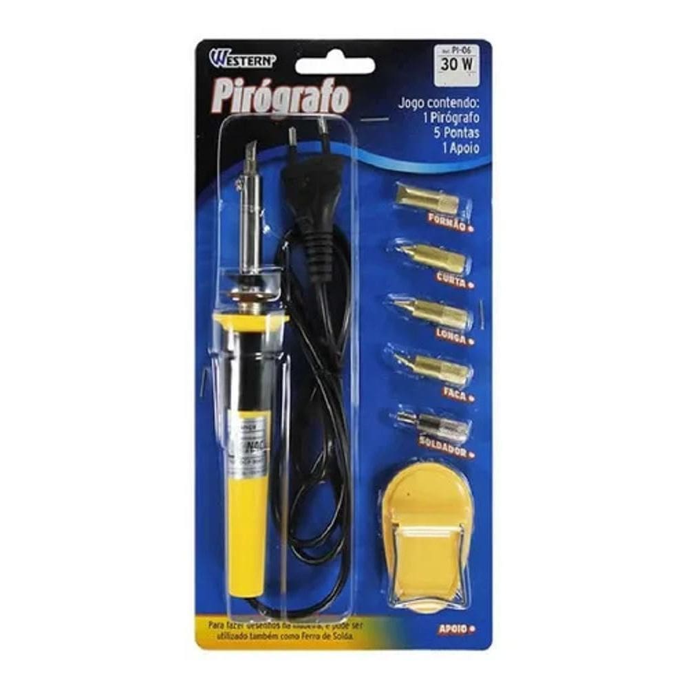 2X Pirógrafo Gravador E Soldador Madeira Couro 5 Pontas West