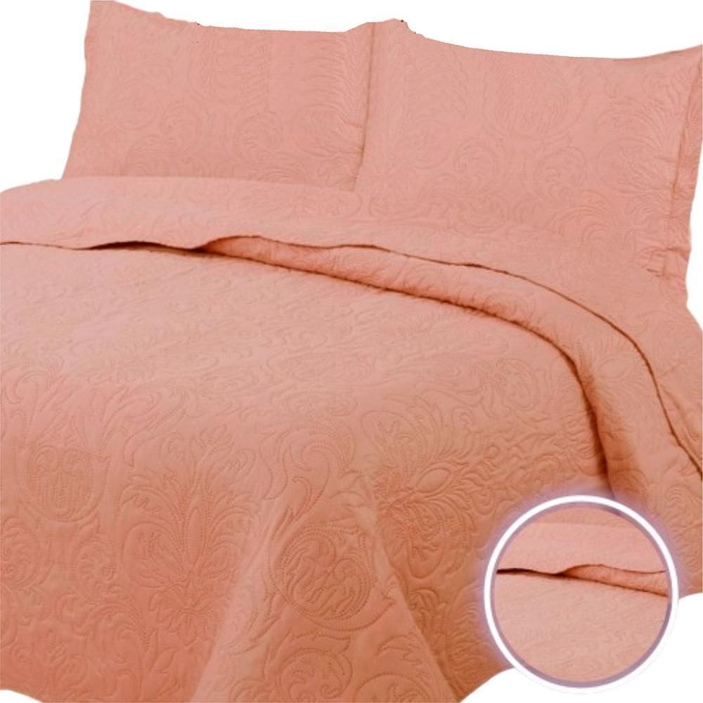 Colcha King Bella Dupla Face 03 Peças - Salmão