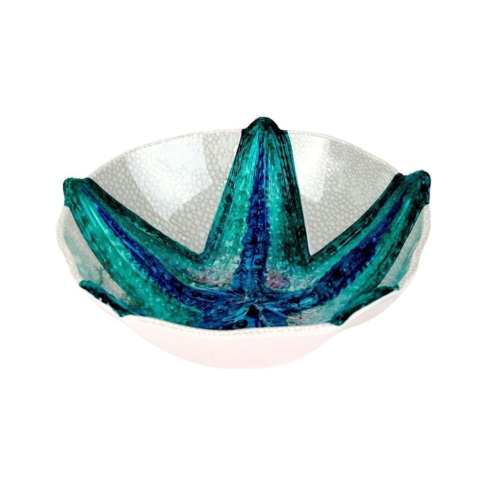 Bowl Cumbuca de Melamina Bege C/Desenho Marinho Estrela do Mar Azul 19x7cm Entrecasa