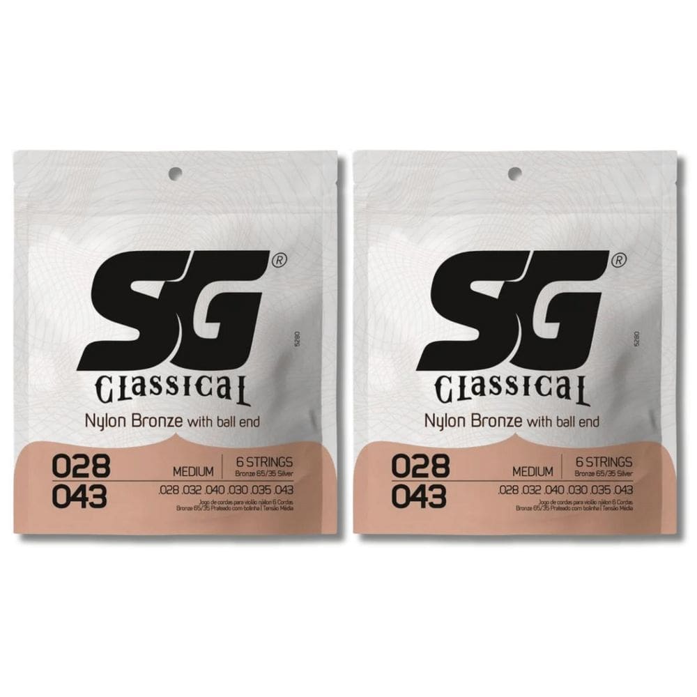 Kit 2 Encordoamento Violão Nylon Sg Tensão Média .028 - .043