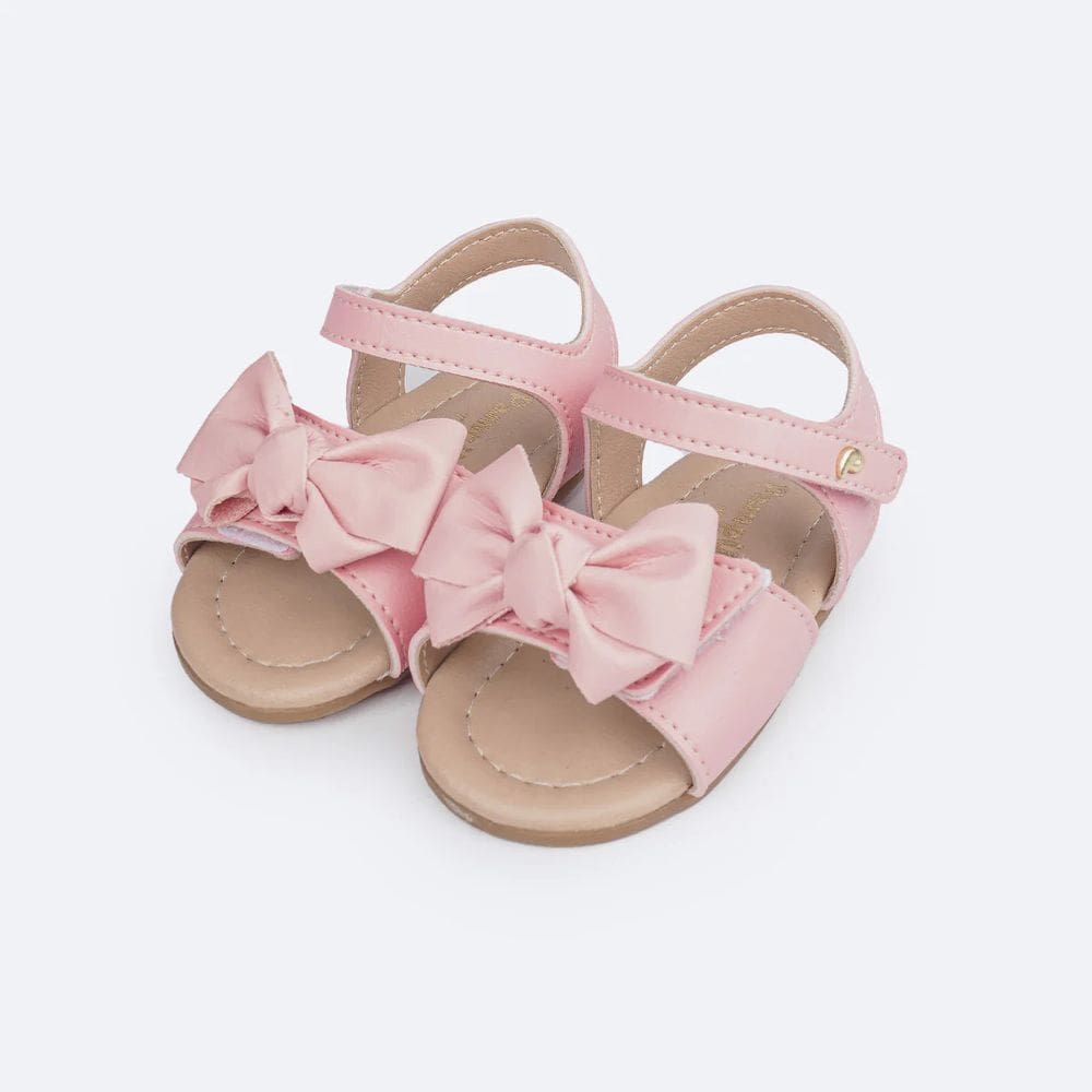 Sandália de bebê Pampili Nana laço duplo rosa glacê