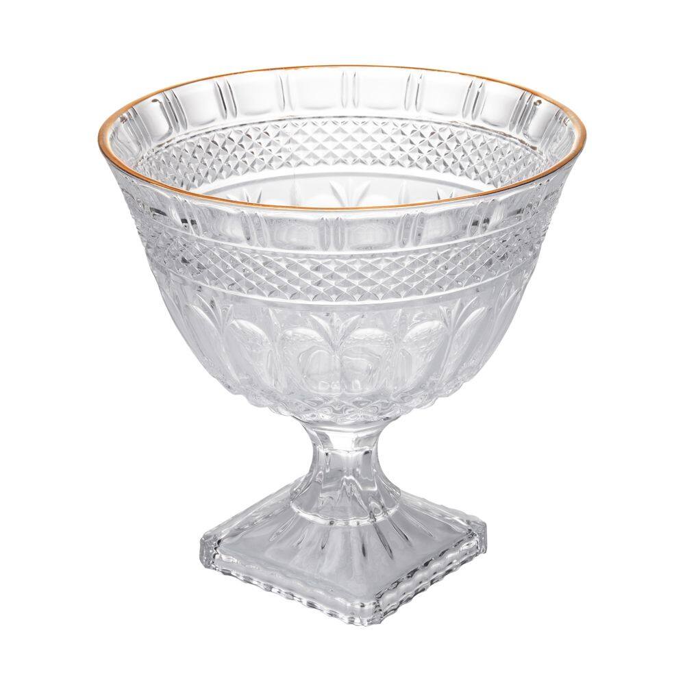 Centro de Mesa Decorativo de Cristal C/Pé Brandon C/Fio de Ouro 26x25,5cm Lyor